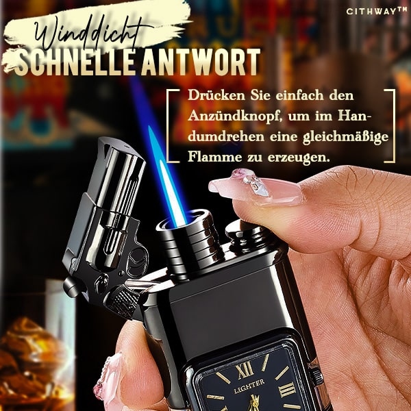 Cithway™ Winddichtes zweiflammiges Jahrgang-Uhrenfeuerzeug
